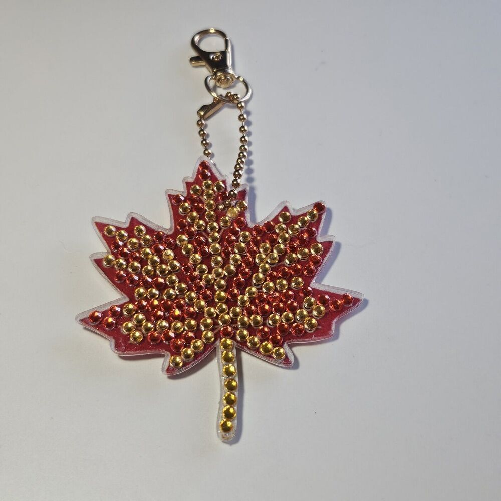 Maple Leaf Keychain Fob Yellow Orange Gold Tone Fall Autumn